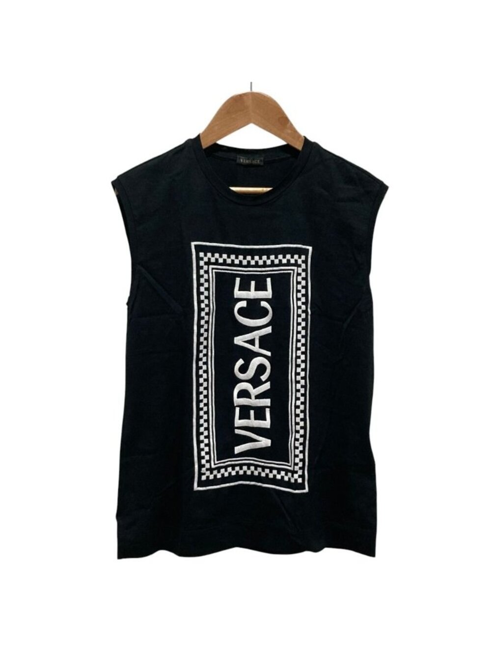 Versace Logo Embroidery Sleeveless Top Black 38